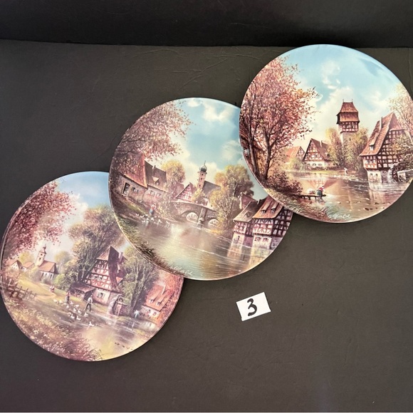 Romantische Dorfansichten Collectables Plates Set of 3 Germany - Picture 13 of 13
